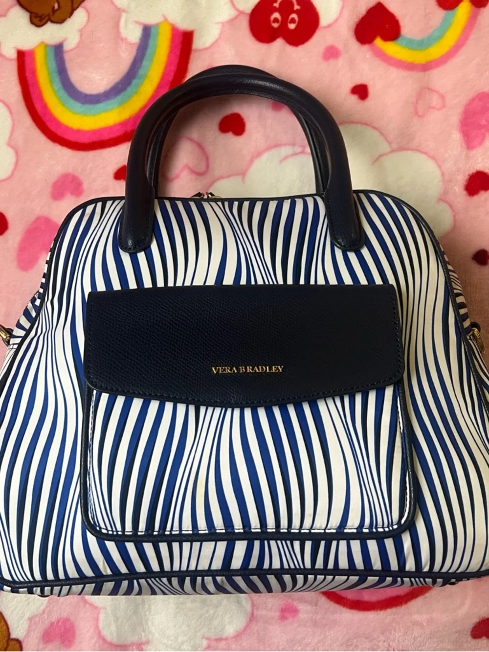 Vera Bradley Navy and White Wave Stripe Satchel - Picture 5 of 16